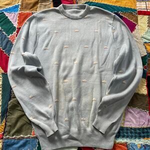 Vintage Sailboat Polka Dotted Baby Blue Sweater Medium/Large